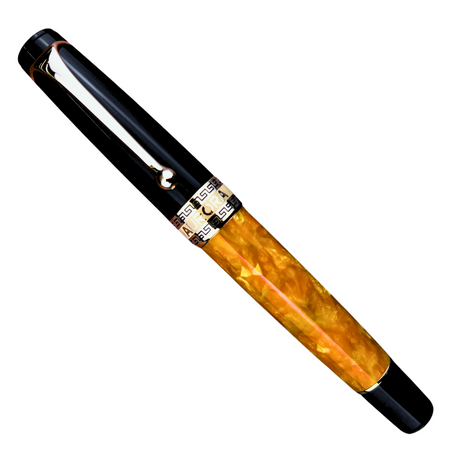 Aurora Optima O’ Sole Mio Auroloide Black Resin w/ Marbled Orange Fountain Pen