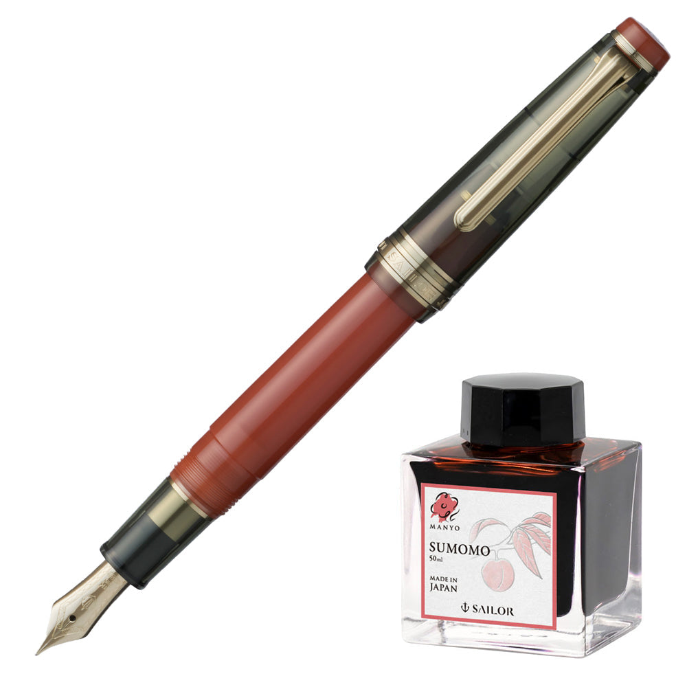 Sailor Pro Gear Slim Manyo III Gourd w/Gold IP (with Manyo Ink Sumomo 50ml) Limited Edition - Fountain Pen (14K Nib)