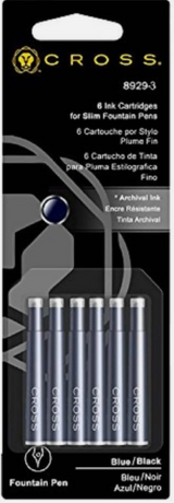 Cross Slim Fountain Pen Ink Cartridge  8929-3 Blue Black (Pack of 6)