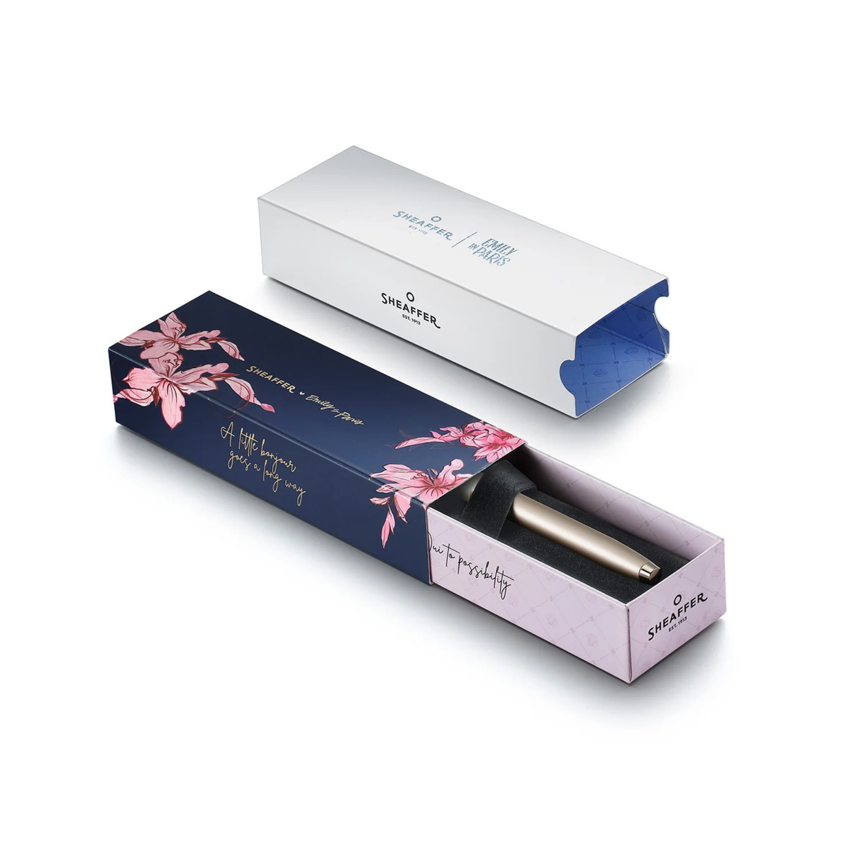 Sheaffer 100 Emily in Paris 9377 Champagne Gold Fountain Pen with Champagne Gold Trims and Bow-Shaped Clip Emblem Fountain Pen