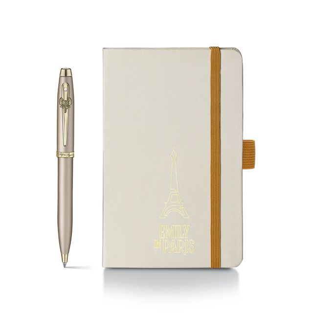 Sheaffer 100 Emily in Paris 9377 Champagne Gold Ballpoint Pen with Champagne Gold Trim and Hardbound Small Notebook - Gift Set