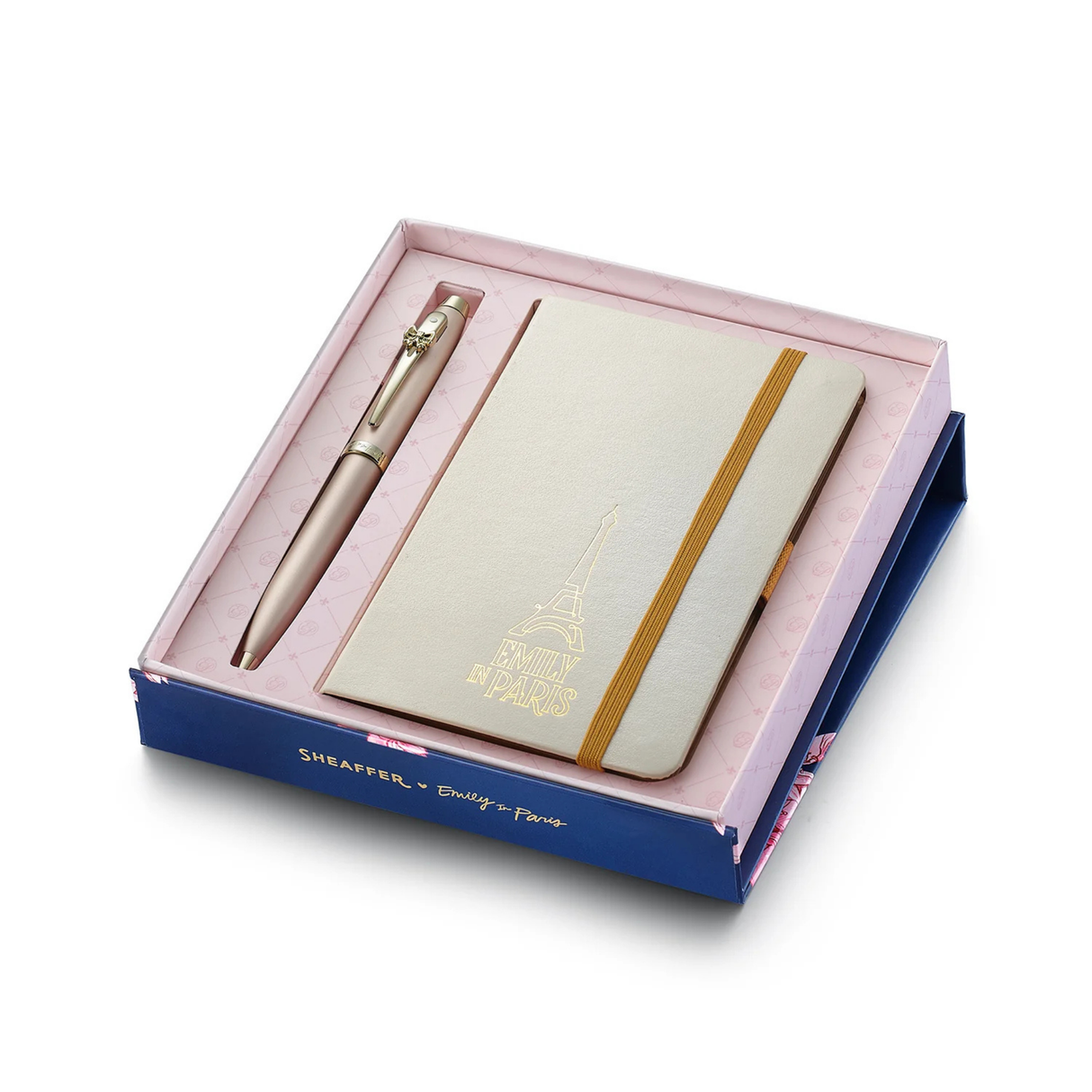 Sheaffer 100 Emily in Paris 9377 Champagne Gold Ballpoint Pen with Champagne Gold Trim and Hardbound Small Notebook - Gift Set