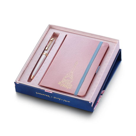 Sheaffer Prelude Mini 9810 Pastel Pink Ballpoint Pen with Swarovski Crystal and Small Hardbound Notebook Gift Set