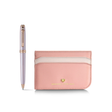 Sheaffe Emily in Paris Prelude Mini 9810 Pastel Pink Ballpoint Pen with Swarovski Crystal and Full-Grain Leather Credit Card Holder Gift Set