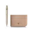 Sheaffer 100 Emily in Paris 9377 Champagne Gold Ballpoint Pen with Champgne Gold Trim and Full-Grain Credit Card Holder Gift Set