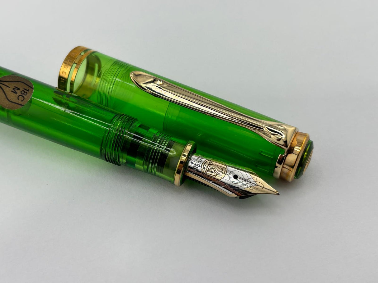 Pelikan M800 - The Original Transparent Green Demonstrator Limited Edition Fountain Pen (Circa 1995) - Fine 14C Gold Nib