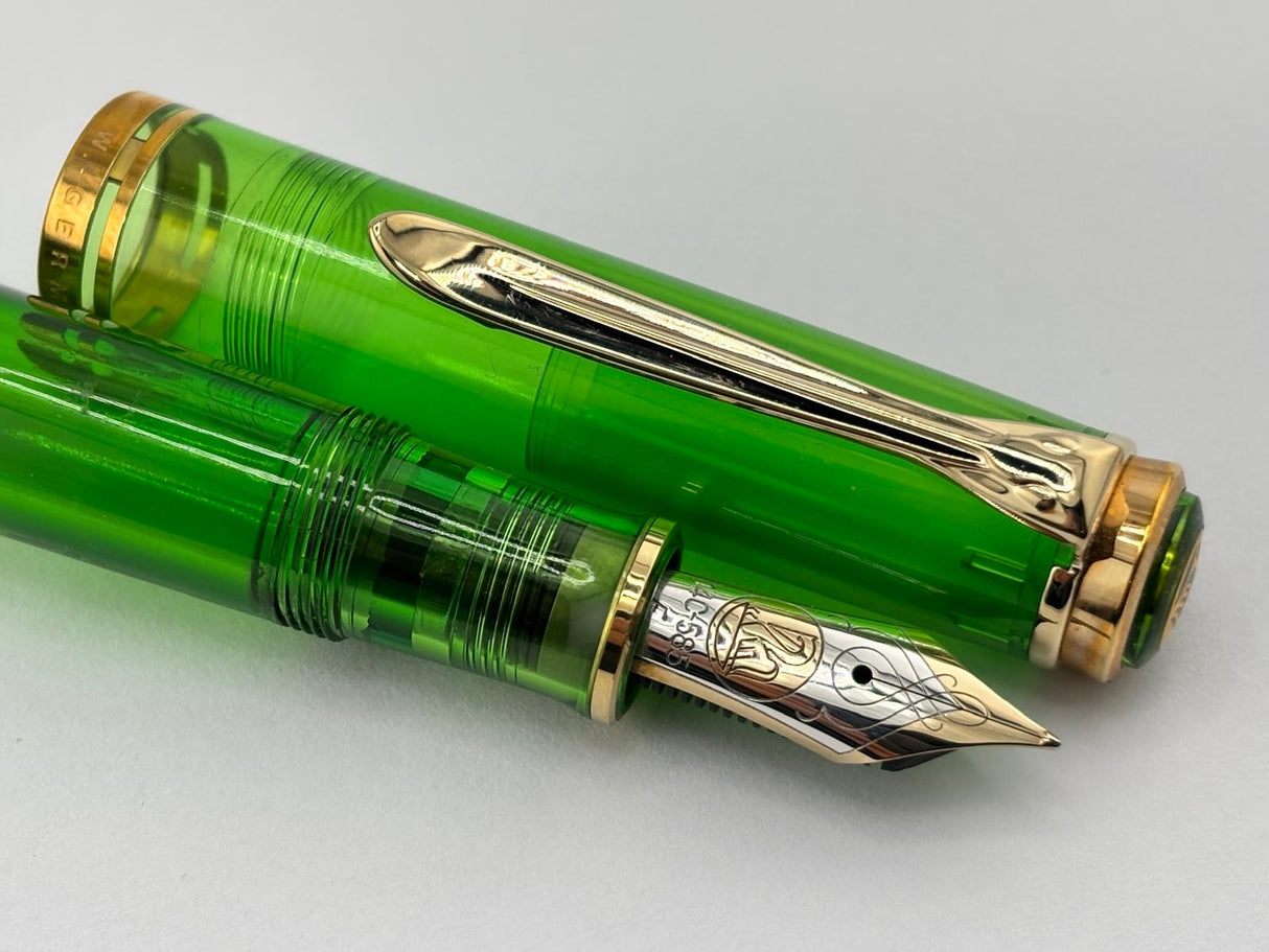 Pelikan M800 - The Original Transparent Green Demonstrator Limited Edition Fountain Pen (Circa 1995) - Fine 14C Gold Nib