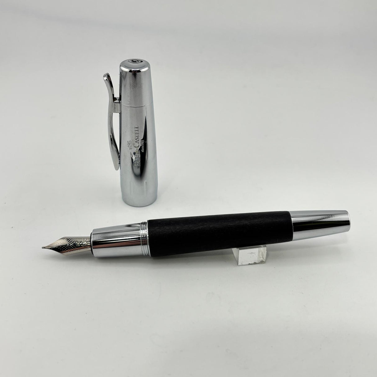 Faber-Castell E-Motion Black wood barrel chrome cap -  Fountain Pen
