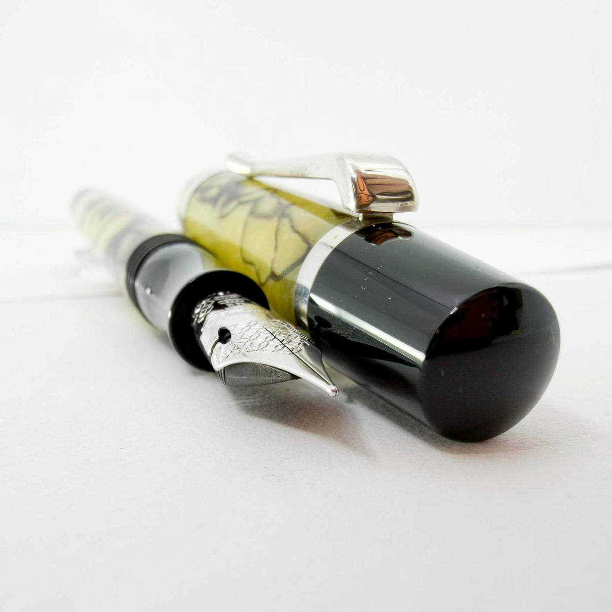 Montegrappa Nazionale Indian Rainbow (Lustrous Amber & Black) Celluloid Limited Edition Fountain Pen - Flexible Fine 14kt Gold Nib