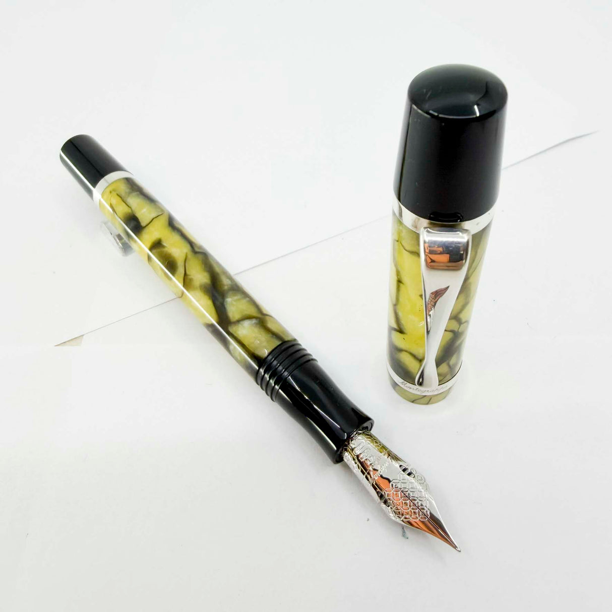 Montegrappa Nazionale Indian Rainbow (Lustrous Amber & Black) Celluloid Limited Edition Fountain Pen - Flexible Fine 14kt Gold Nib