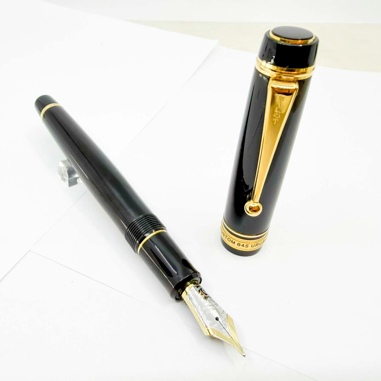 Pilot Custom 845  Black Urushi Fountain Pen (Earlier Style) - Broad 18kt Gold Nib