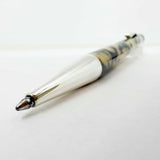 Yard-o-Led Astoria Marbled Cream & Ebony  Ballpoint Pen - Sterling Silver Clip & Trim