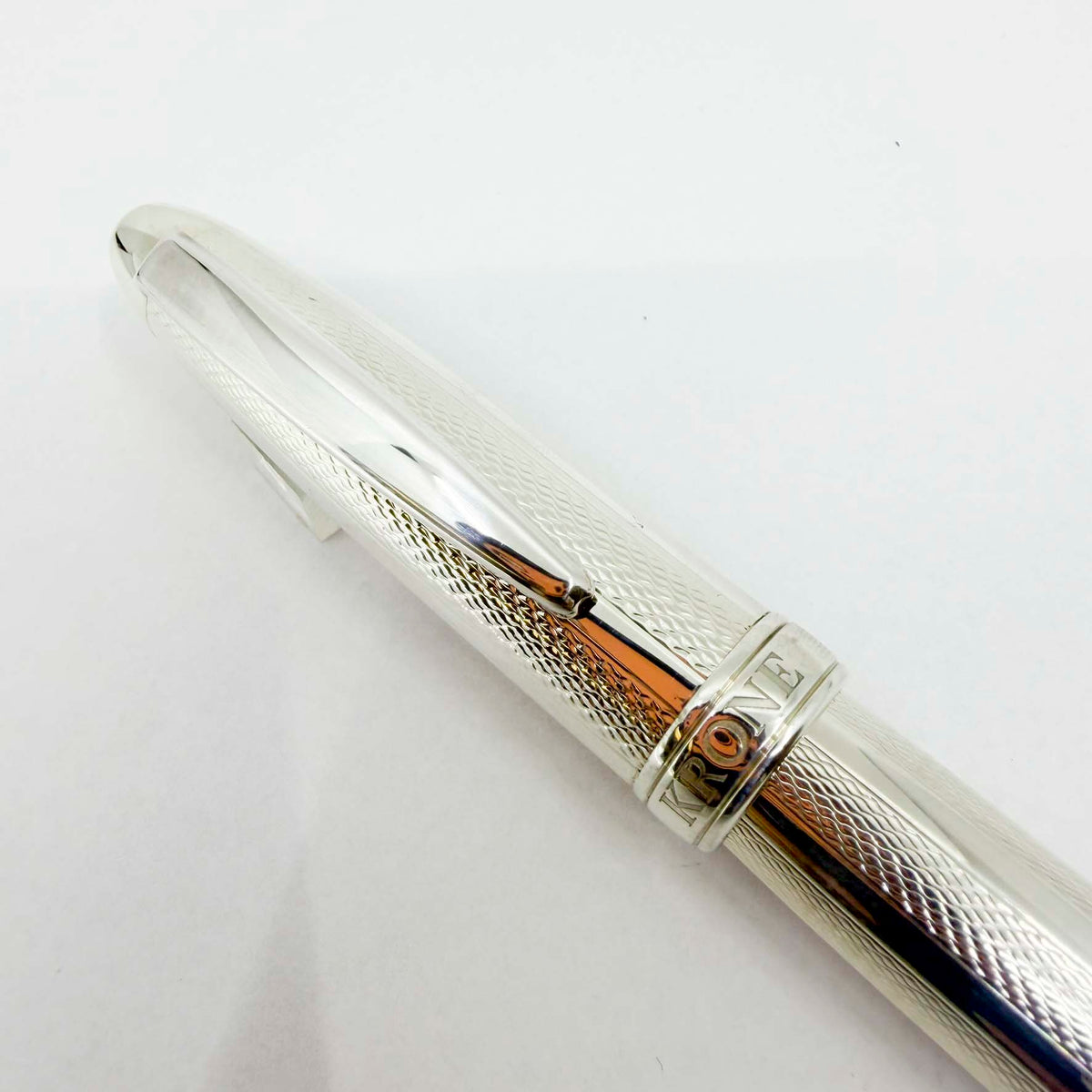 Krone Sterling Silver Large Fountain Pen - Alternating Smooth & Barleycorn Panels - Fine 18kt Gold Nib