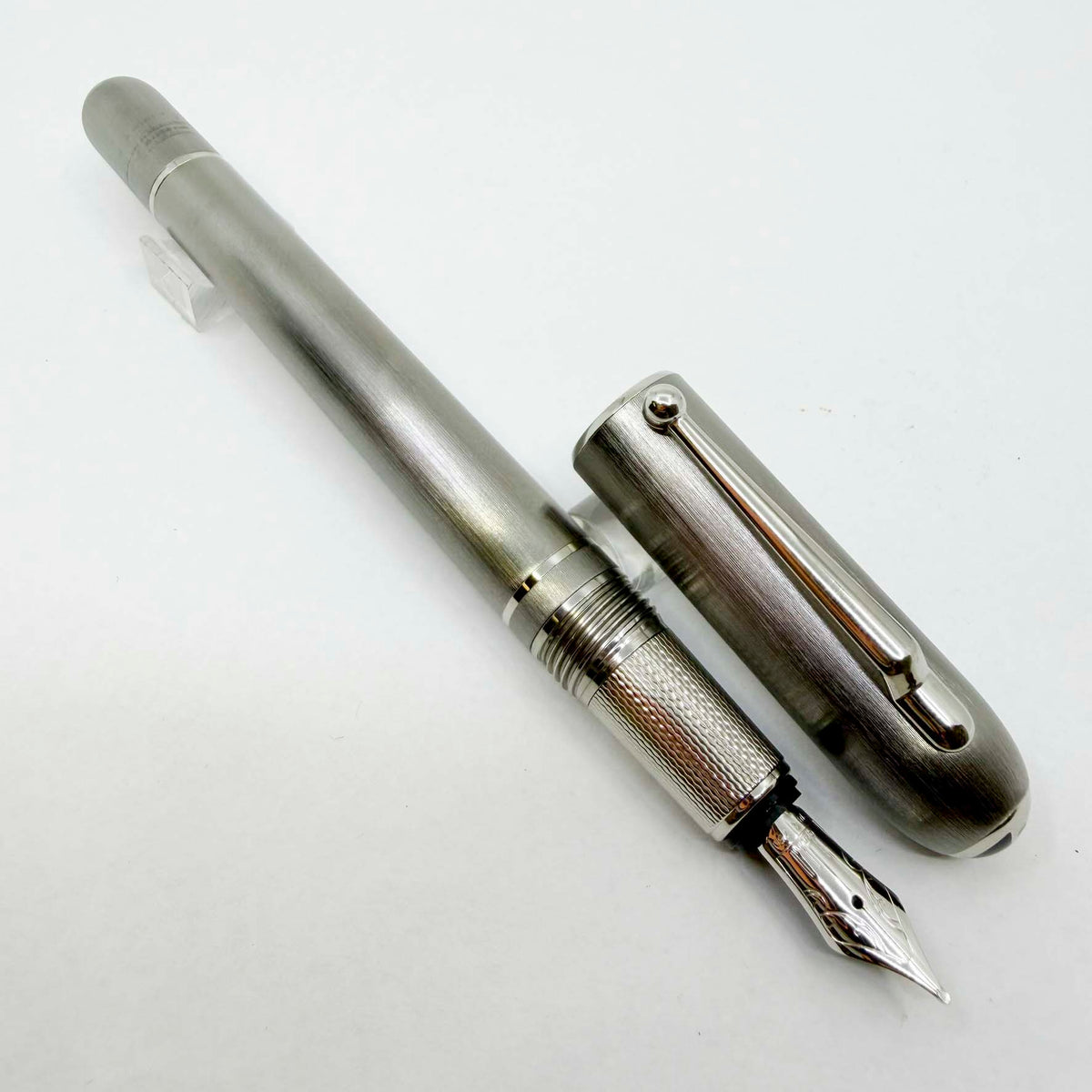 Dunhill Sidecar Brushed Stainless Steel Fountain Pen - Medium 18kt Gold Nib - MINT