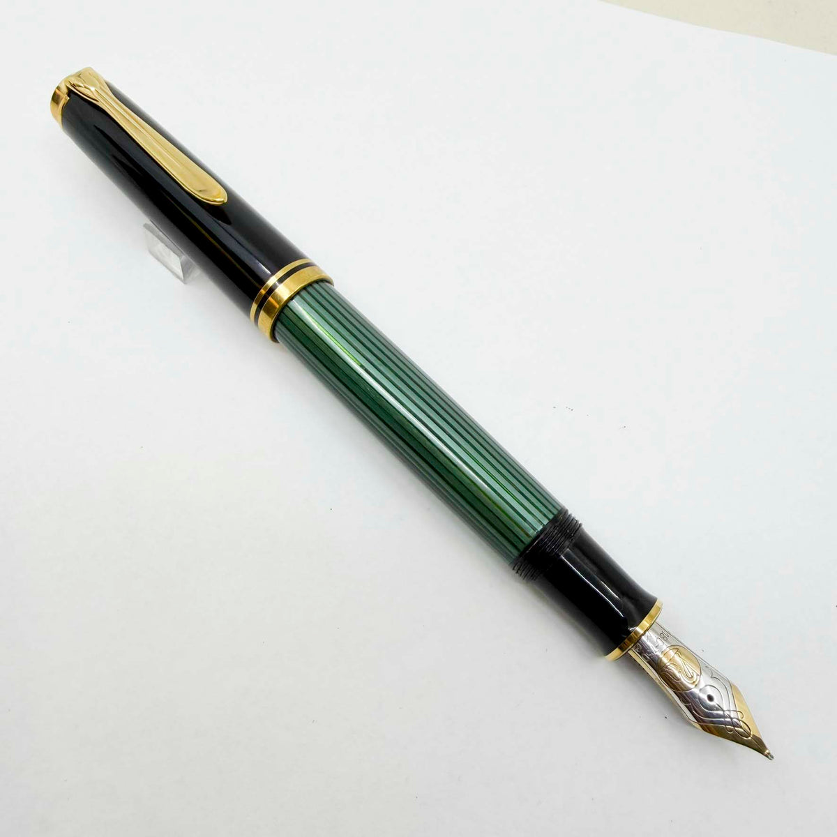 Pelikan  M800 Green Striped Fountain Pen - Early Model "W. Germany" On Cap Band - Medium 18kt "PF" Nib