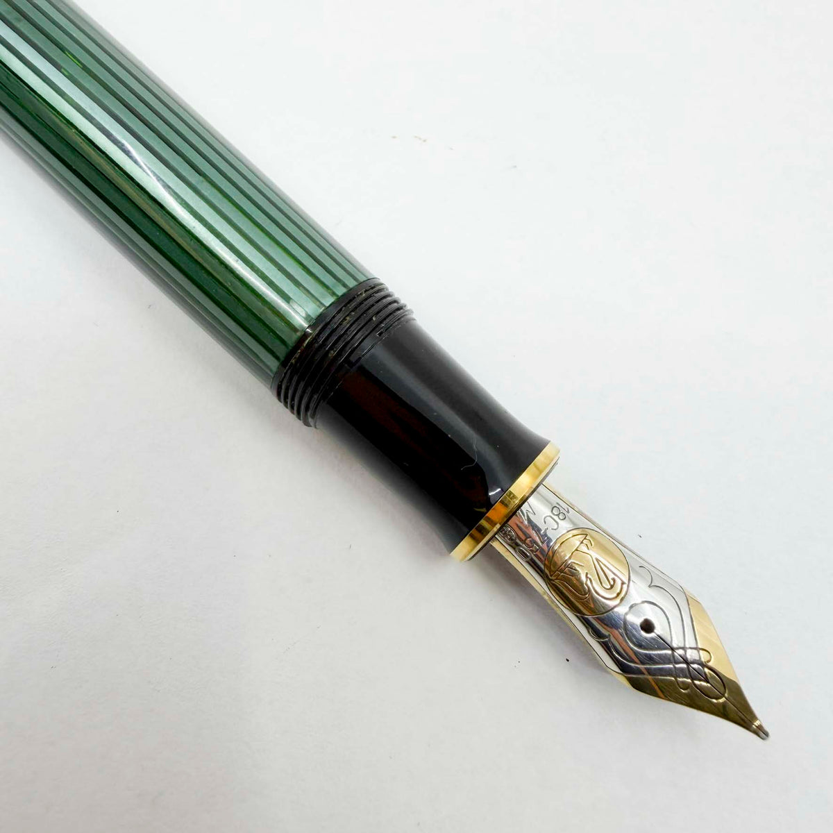 Pelikan  M800 Green Striped Fountain Pen - Early Model "W. Germany" On Cap Band - Medium 18kt "PF" Nib