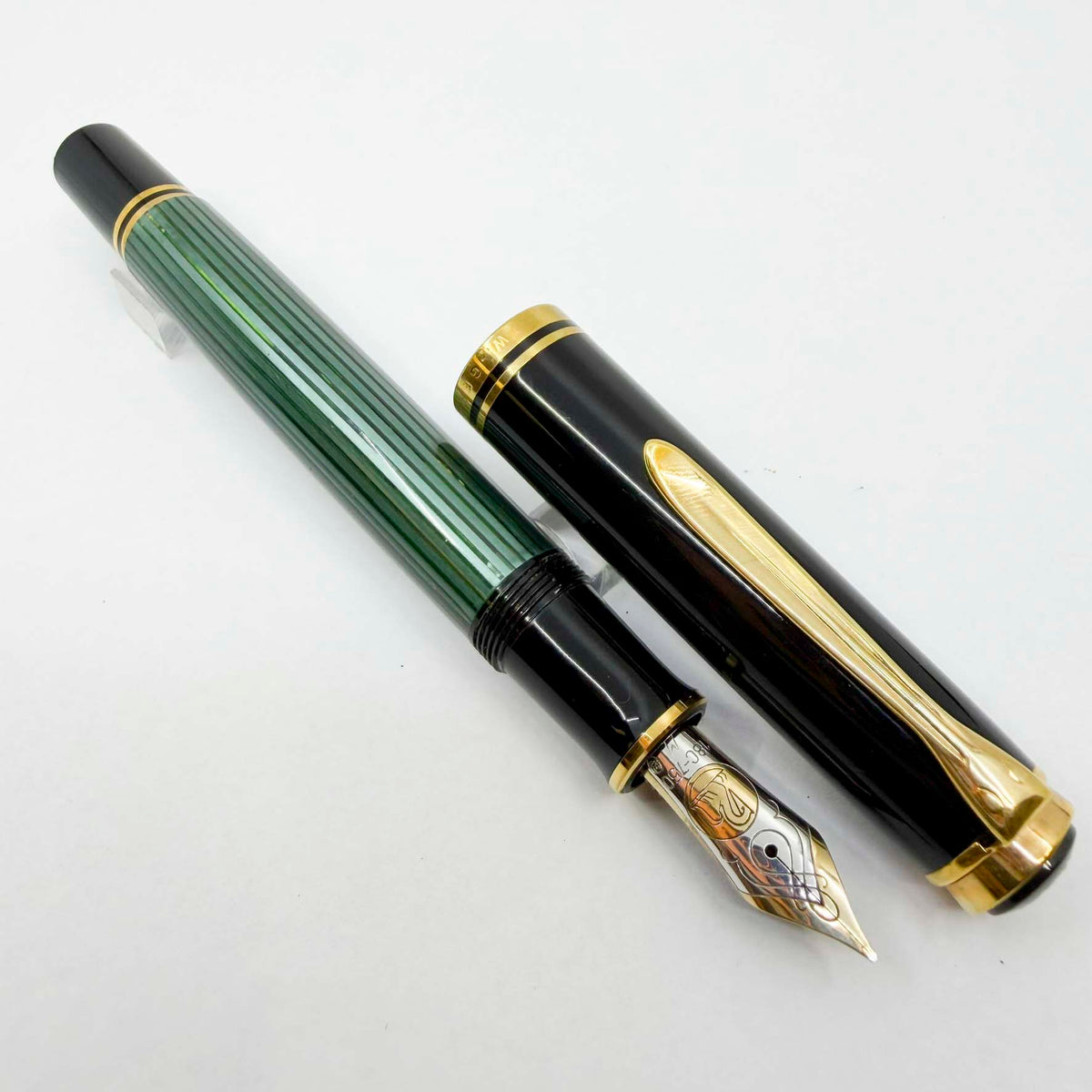 Pelikan  M800 Green Striped Fountain Pen - Early Model "W. Germany" On Cap Band - Medium 18kt "PF" Nib