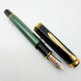 Pelikan  M800 Green Striped Fountain Pen - Early Model "W. Germany" On Cap Band - Medium 18kt "PF" Nib