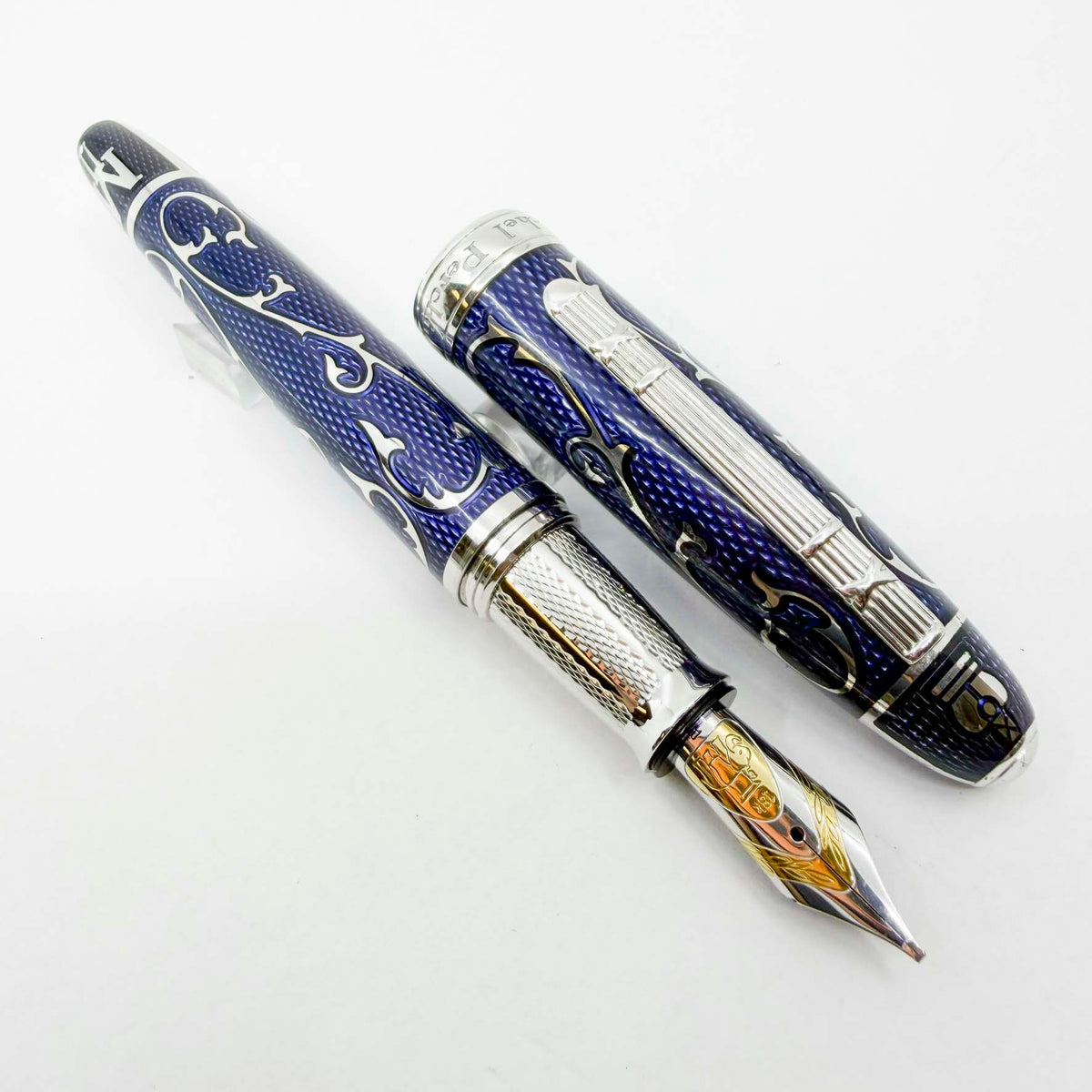Michel Perchin Royal Blue Monogram Limited Edition Fountain Pen (1995) - Broad 18kt Gold Nib