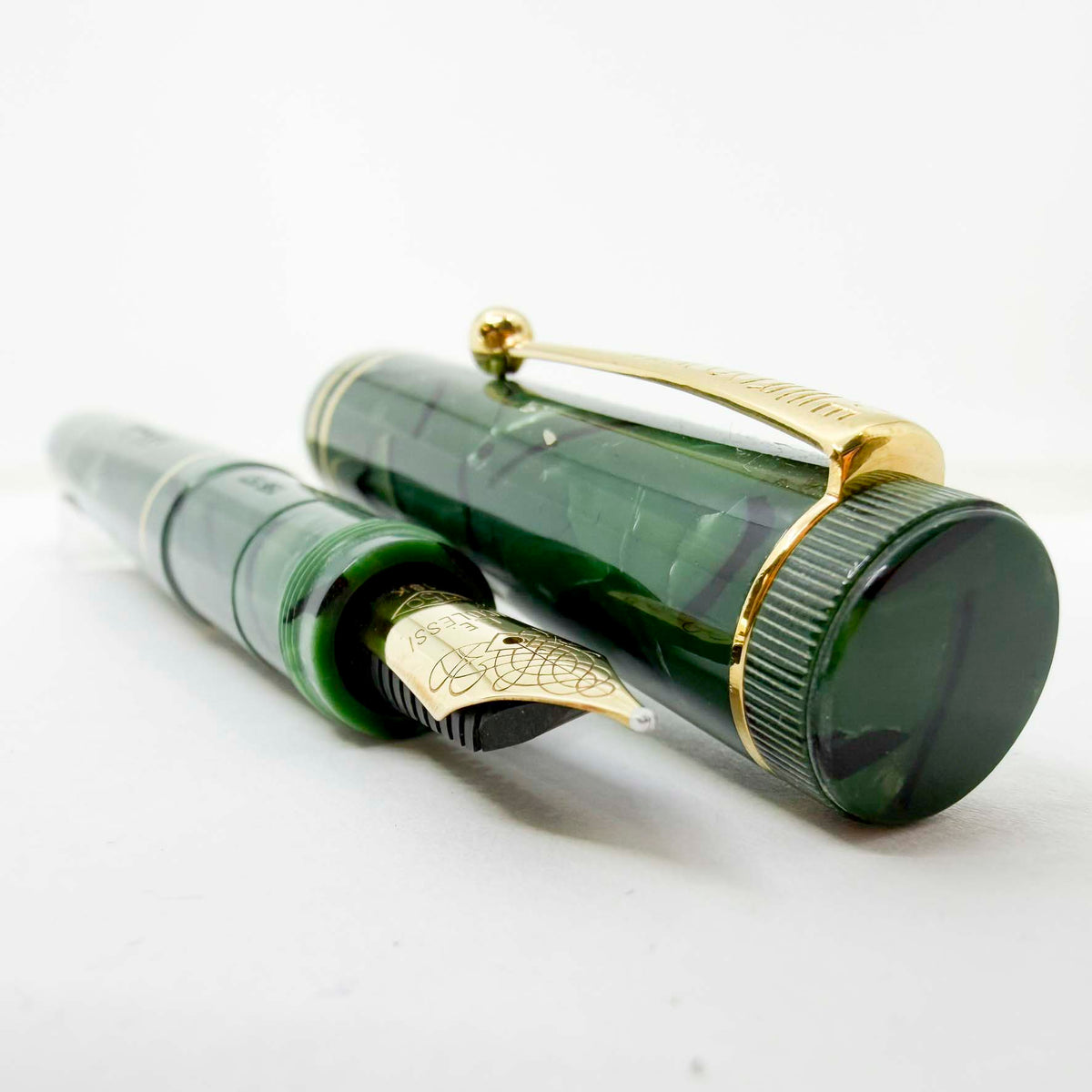 OMAS E.E. Ercolessi Marbled Green Celluloid Limited Edition Fountain Pen - Medium 18kt Gold Nib